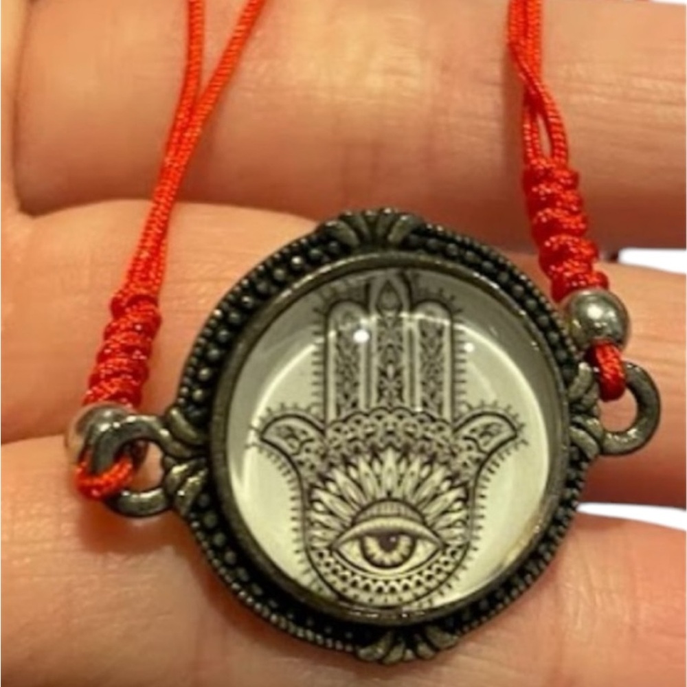 Evil Eye/Hand of Fatima - Handmade Braided Red String Bracelet - Adjustable Size - Picture 2 of 9